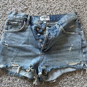 AGOLDE Parker Denim Shorts | High Rise Cutoff Frayed Hem Size 26